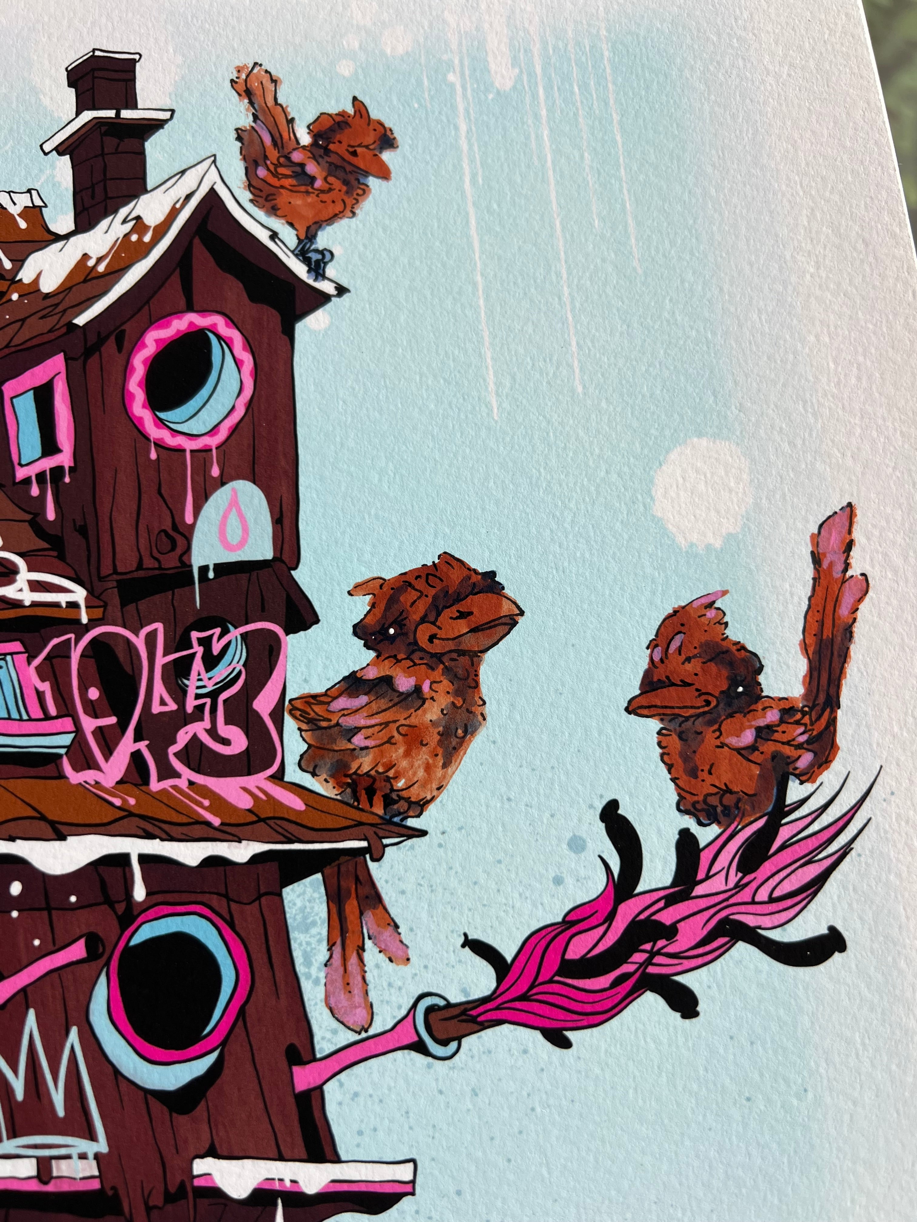 "Bike House" -  Lightly Hand Embellished Print 9x12 - Cake (1/5)