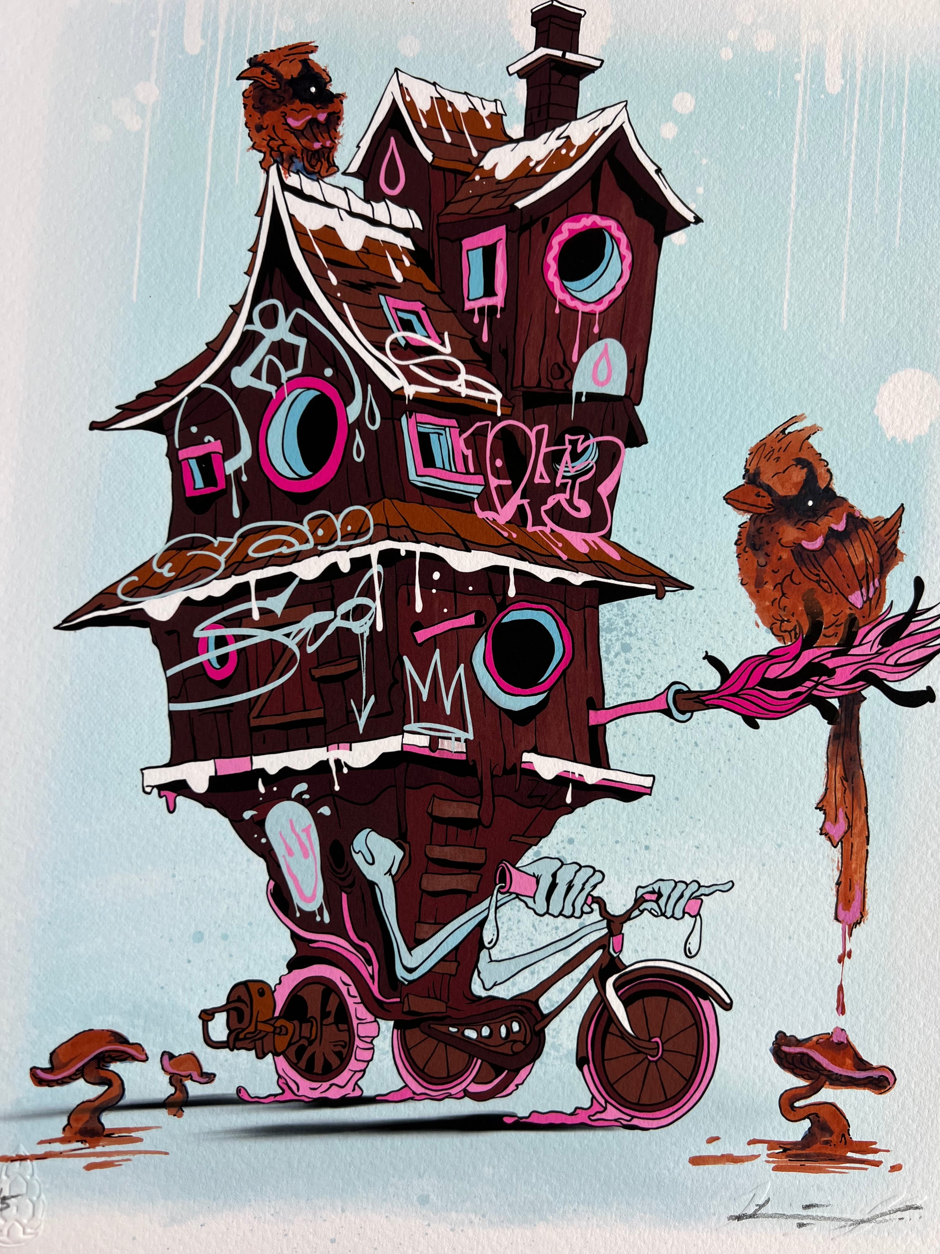 "Bike House" -  Lightly Hand Embellished Print 9x12 - Cake (2/5)