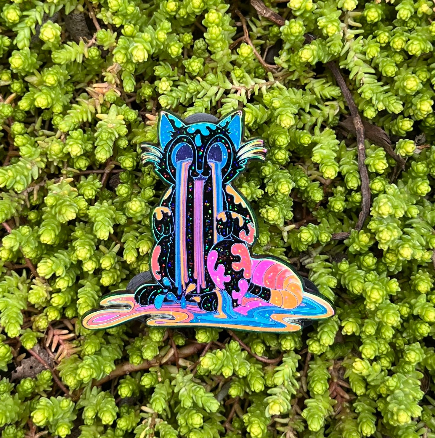 "Rainbow Kitty- Radioactive" Pin - Black Neon