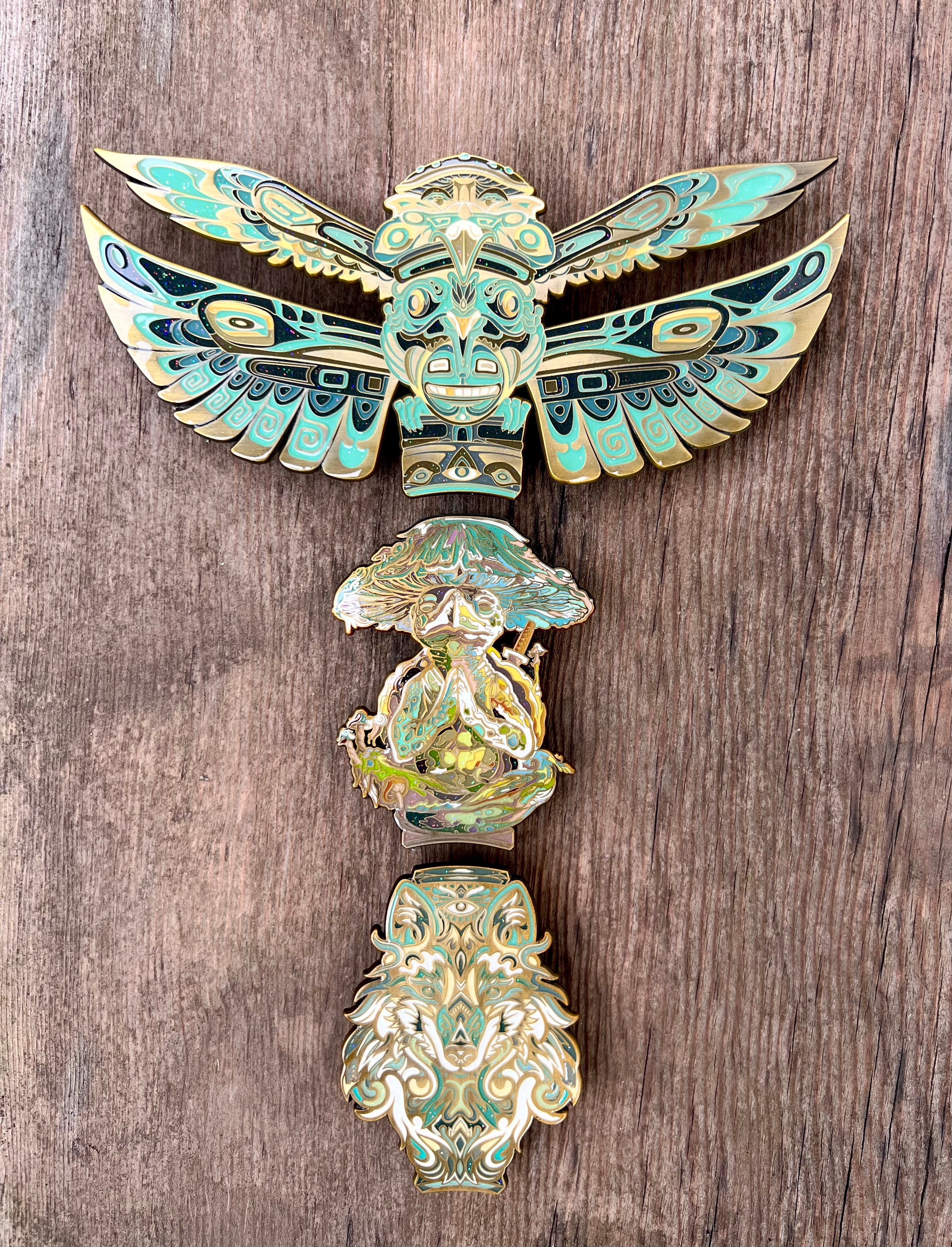 “Elements of Nature Totem" - AP 3 Piece Pin Set (Antique Gold)