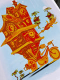 "Bike House" -  Lightly Hand Embellished Print 9x12 - Orange Sunshine (2/5) (Copy)