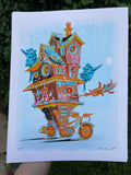 "Bike House" -  Lightly Hand Embellished Print 9x12 - Flying Rhino (2/5)