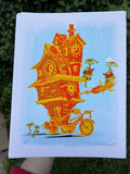 "Bike House" -  Lightly Hand Embellished Print 9x12 - Orange Sunshine (2/5) (Copy)