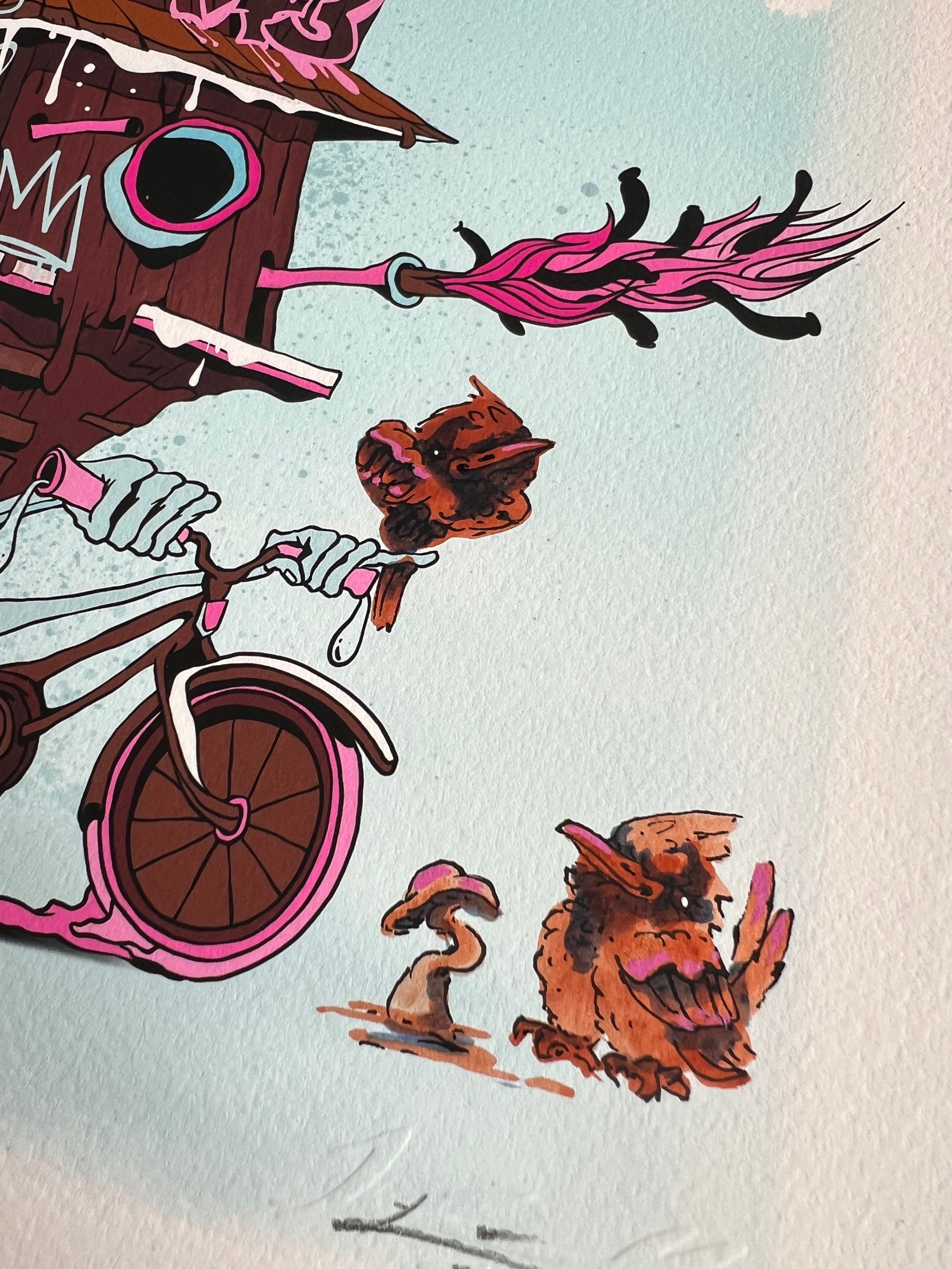 "Bike House" -  Lightly Hand Embellished Print 9x12 - Cake (5/5)