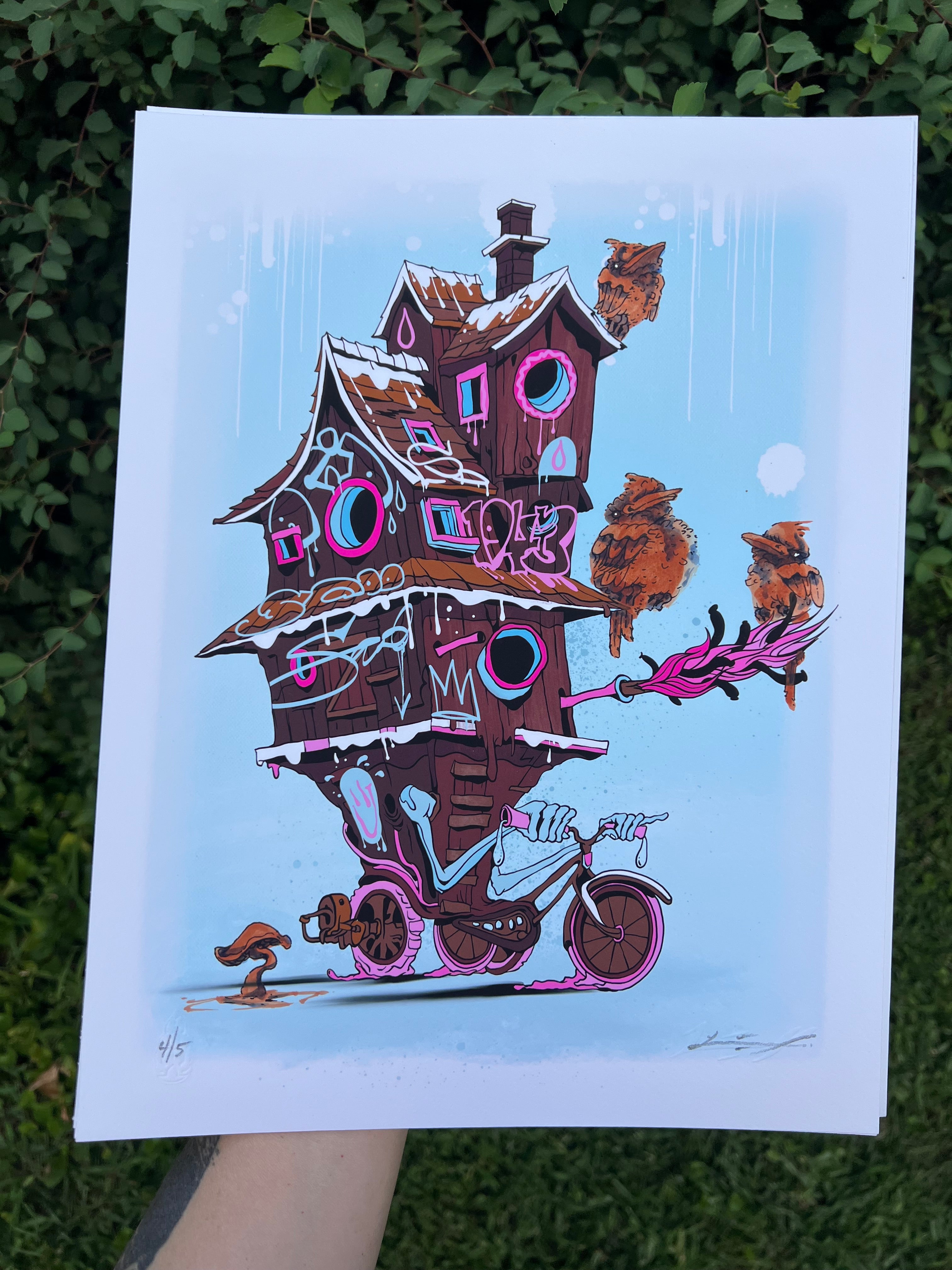 "Bike House" -  Lightly Hand Embellished Print 9x12 - Cake (4/5)