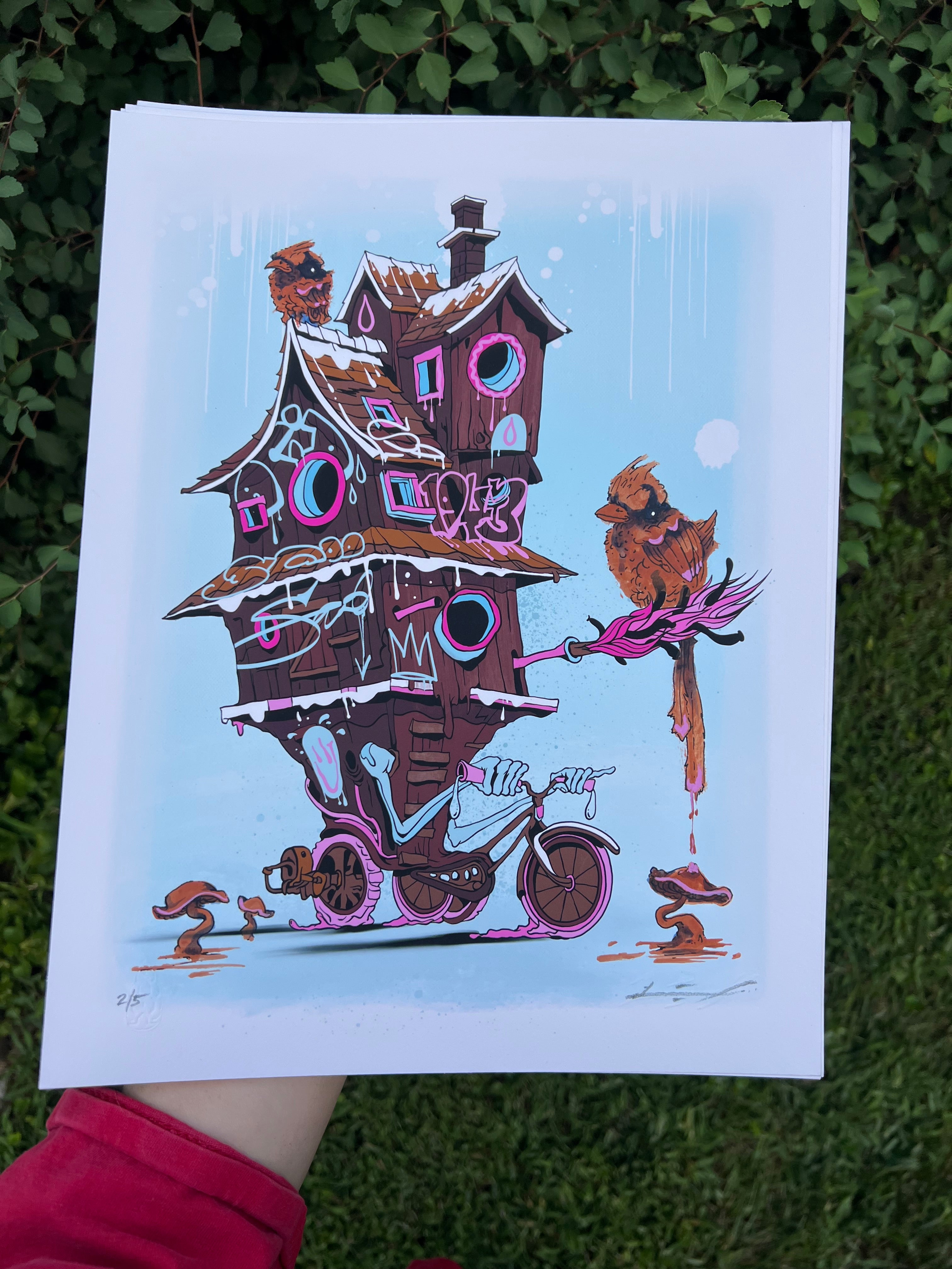 "Bike House" -  Lightly Hand Embellished Print 9x12 - Cake (2/5)