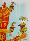 "Bike House" -  Lightly Hand Embellished Print 9x12 - Orange Sunshine (5/5)
