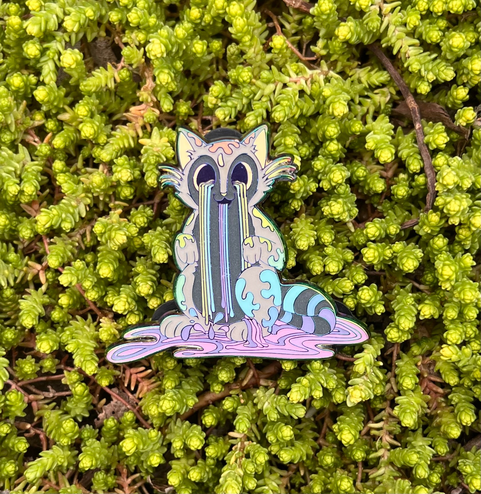 "Rainbow Kitty- Radioactive" Pin - Gray Rainbow
