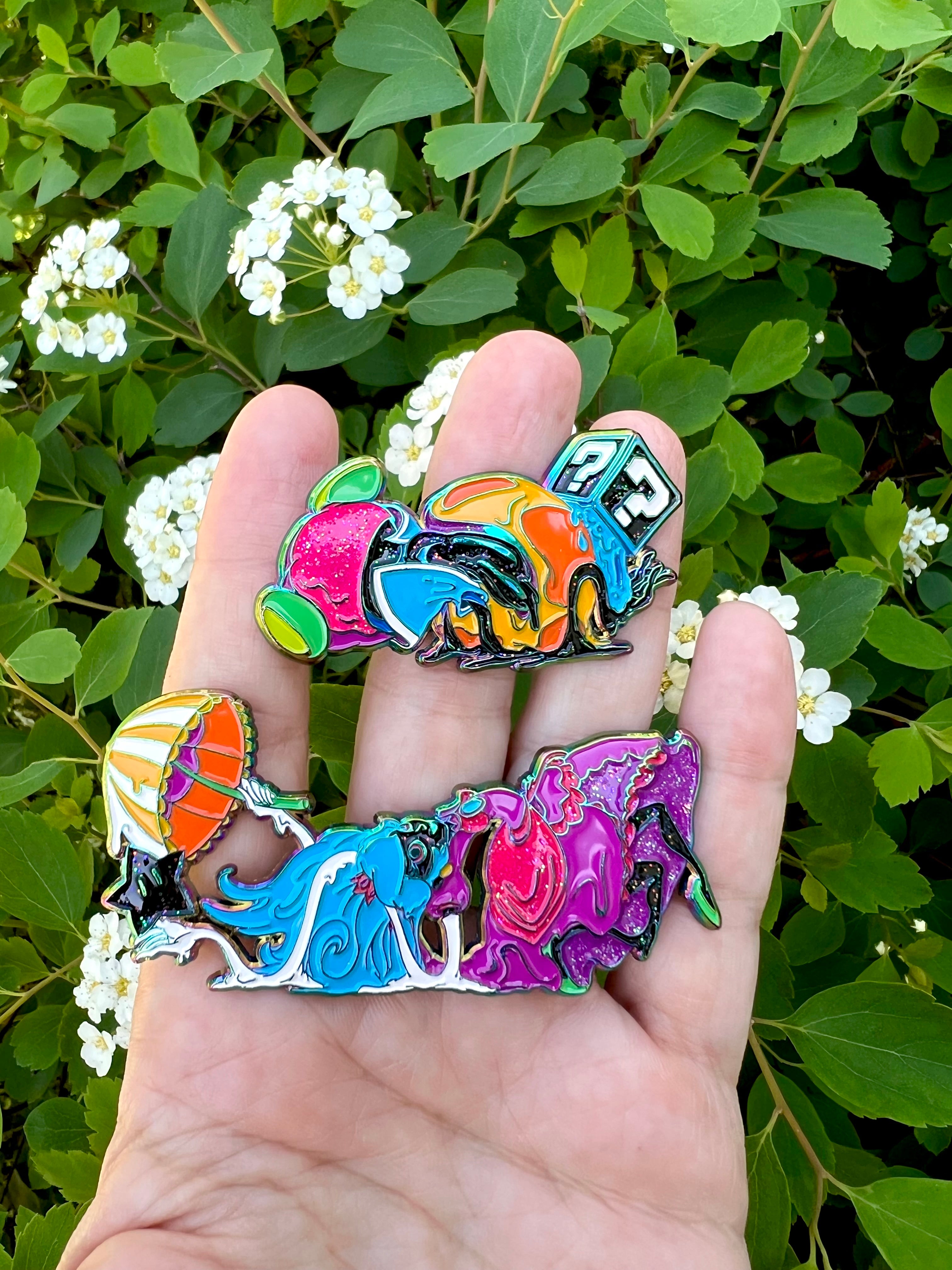 "A Damsel In Distress" and "The Tour Guide”  2 Pins - Fruit of the Gods