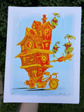 "Bike House" -  Lightly Hand Embellished Print 9x12 - Orange Sunshine (5/5)